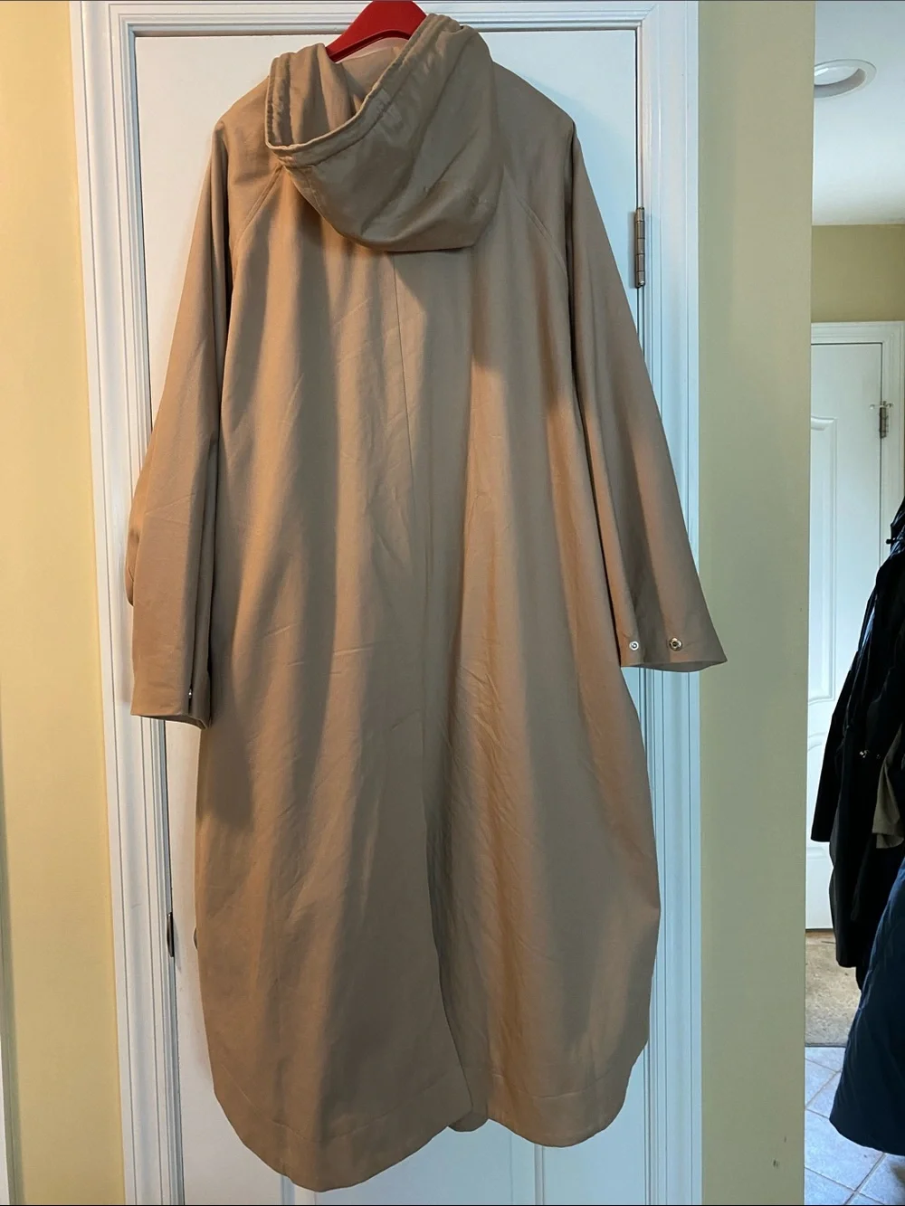 Aligne 98% Organic Cotton Long Hooded Double Zip Trench Coat NWOT